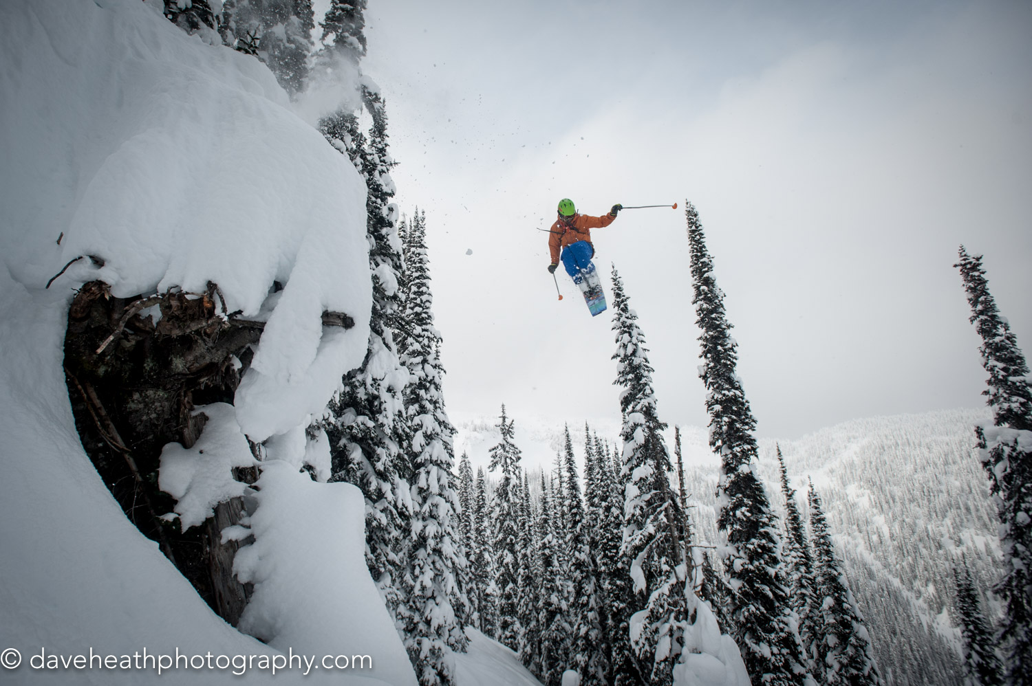 Leap of faith.  Photographer: Dave Heath. Castle Mountain Resort - Scoring Powder in Canada